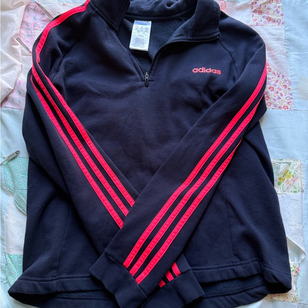 Adidas Black and Pink Striped Pullover